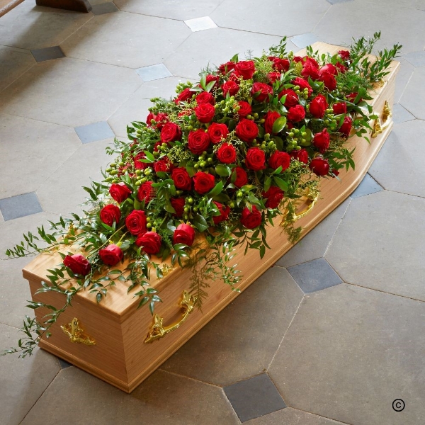 Luxury red rose casket spray